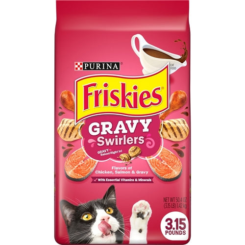 Purina Friskies Gravy Swirlers With Flavors of Chicken, Salmon & Gravy Adult Complete Balanced Dry Cat Food - 3.15lbs
