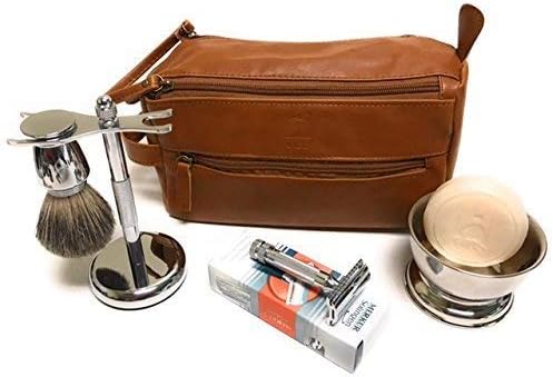 G.B.S Men's Shaving Set- Double Edge 34001 Safety Razor, Badger Bristle Hair Brush, Dual stand, Chrome Shaving Bowl, Natural shave Soap, Blade and Doppler Bag