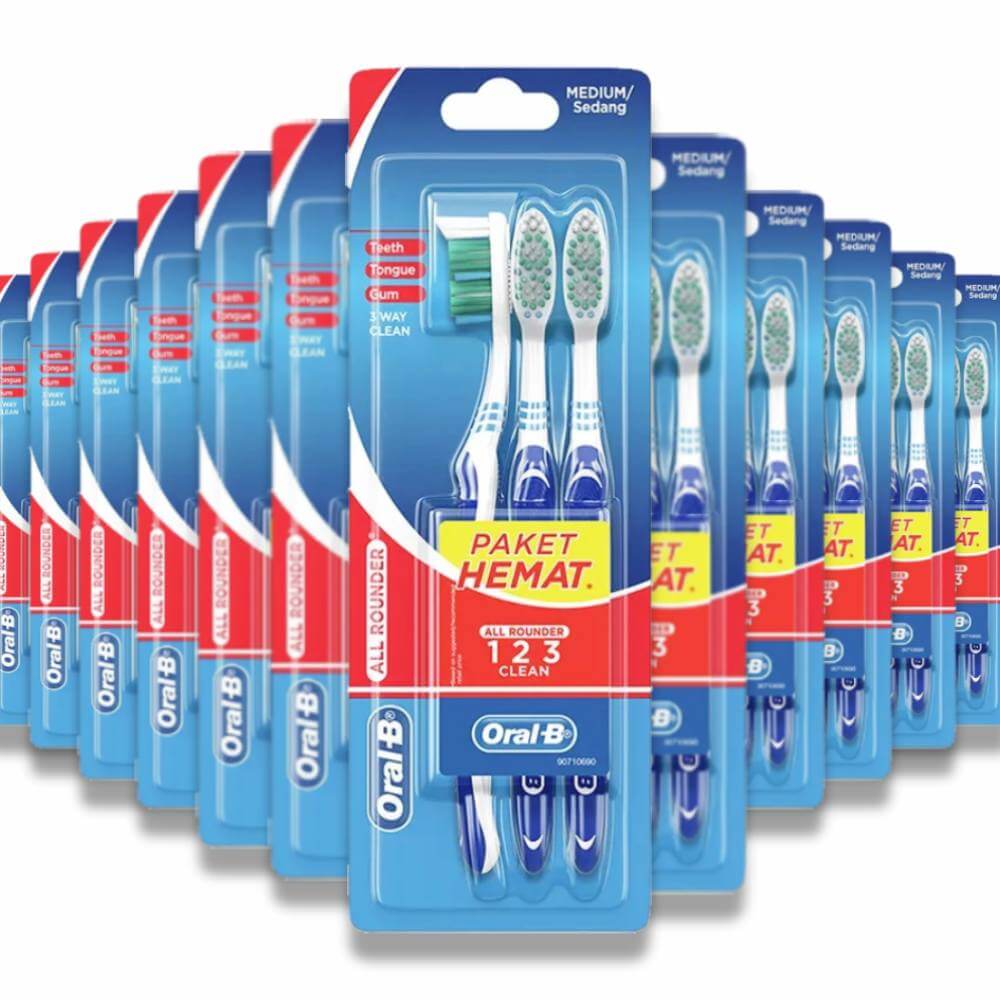 Oral-B - All Rounder Toothbrush, Medium Bristles, 3 Pack, Color Variety - 96 Pack