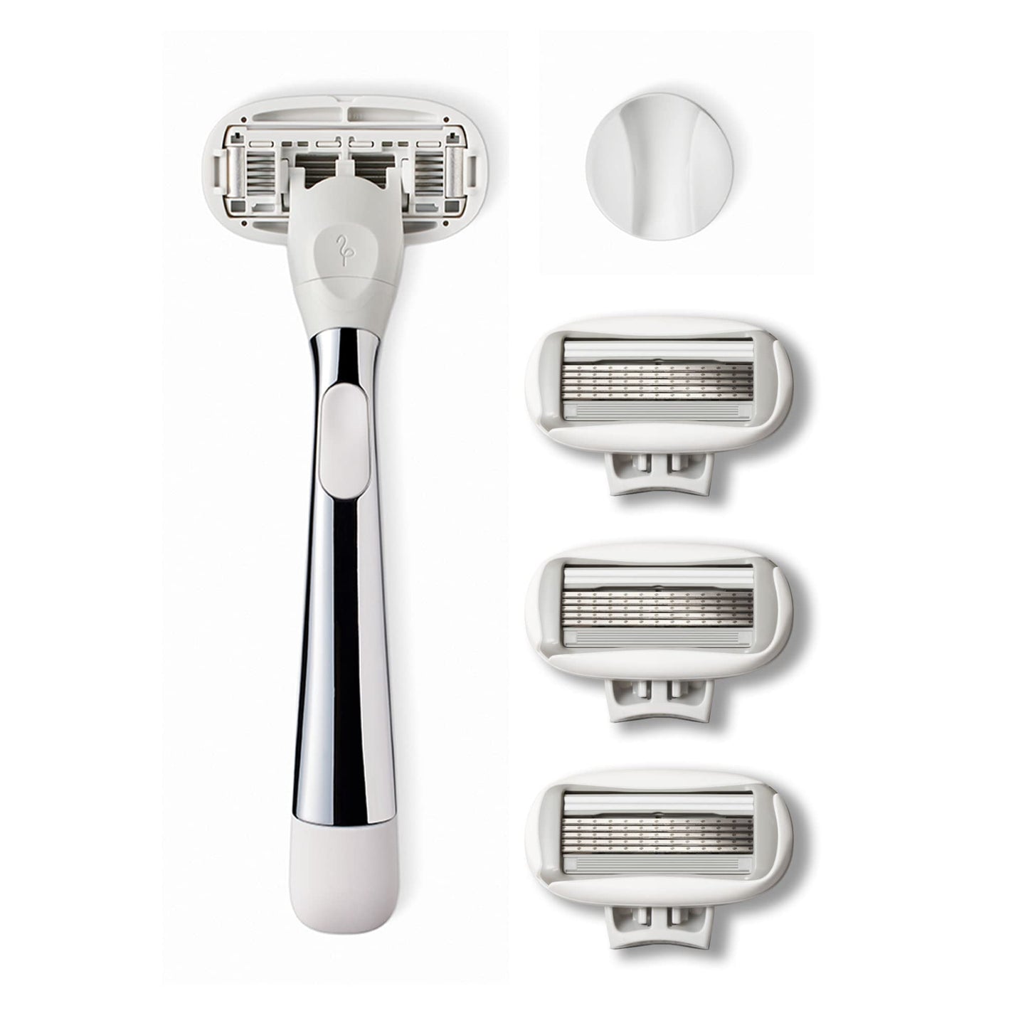 Flamingo 5-Blade Razors for Women - 1 Razor Handle + 4 5-Blade Refills + 1 Shower Holder - Chrome