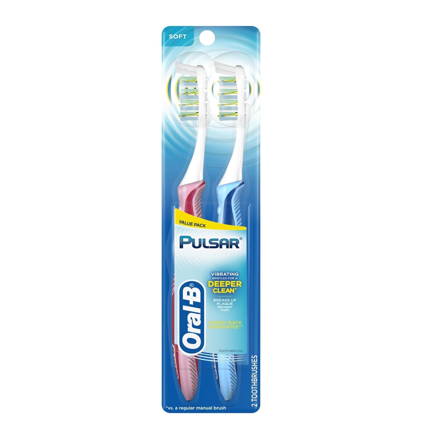 Oral-B Pulsar Soft Bristle Toothbrush Twin Pack,Colours May Vary (Pack of 2)