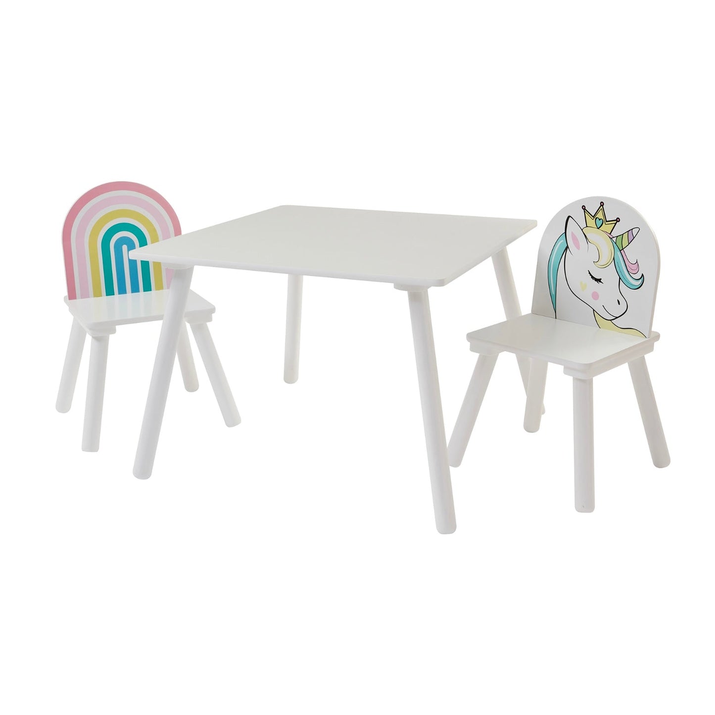 Children's Unicorn Wood Table and 2 Chairs Set | White | 2 Years +