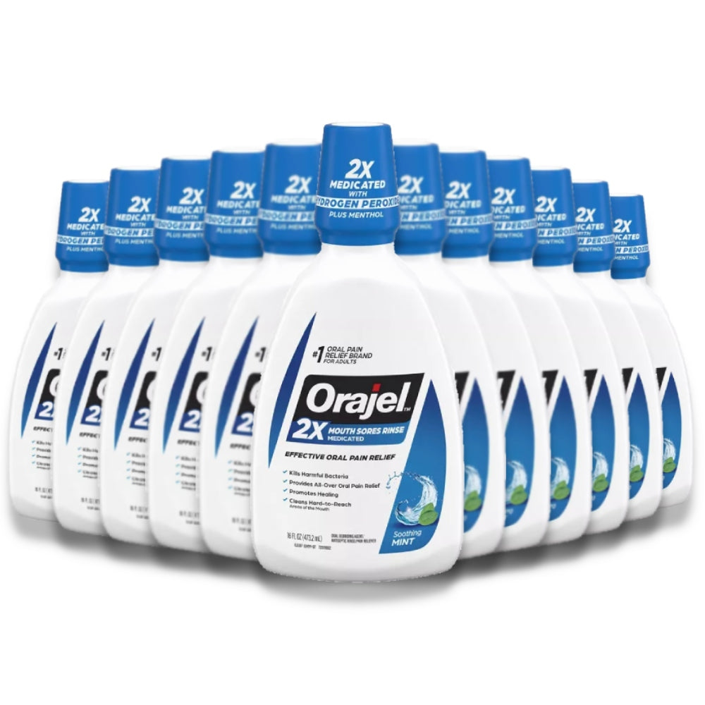 Orajel - Antiseptic Mouth Sores Rinse, Soothing Mint - 16 oz - 12 Pack