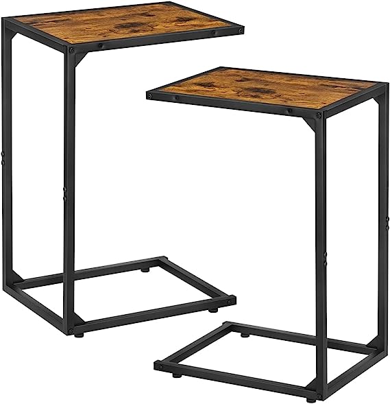 C Shaped End Table Set of 2, Snack Side Table, C Tables for Couch, Couch Tables That Slide Under