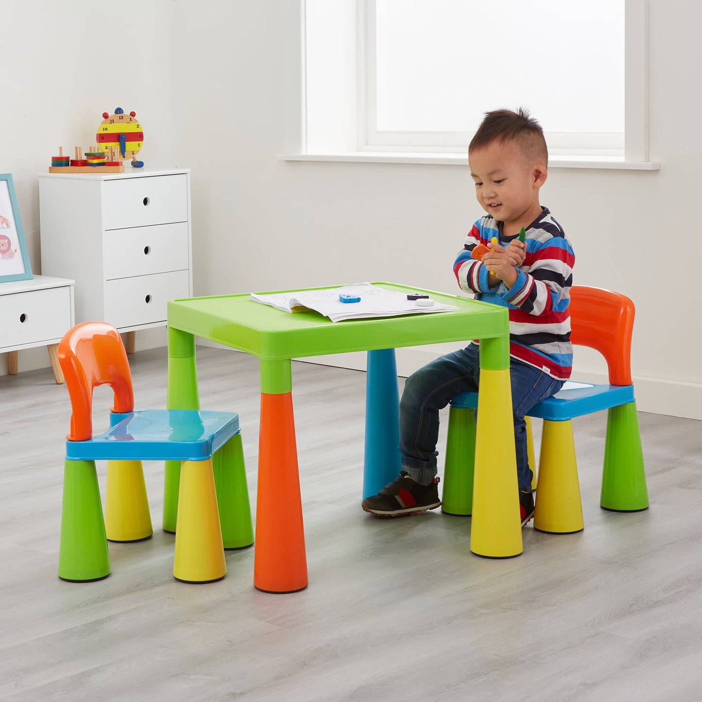Chunky & Funky Plastic Kid's | Children's Activity Table & 2 Chair Set | Multicoloured