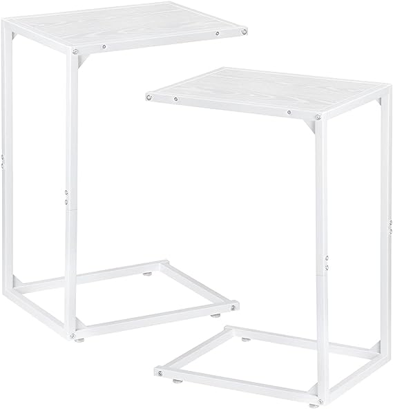 C Shaped End Table Set of 2, Snack Side Table, C Tables for Couch, Couch Tables That Slide Under
