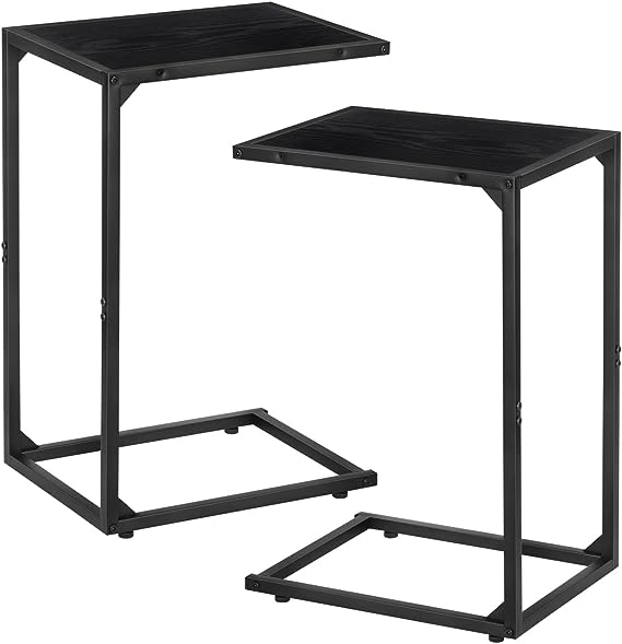 C Shaped End Table Set of 2, Snack Side Table, C Tables for Couch, Couch Tables That Slide Under