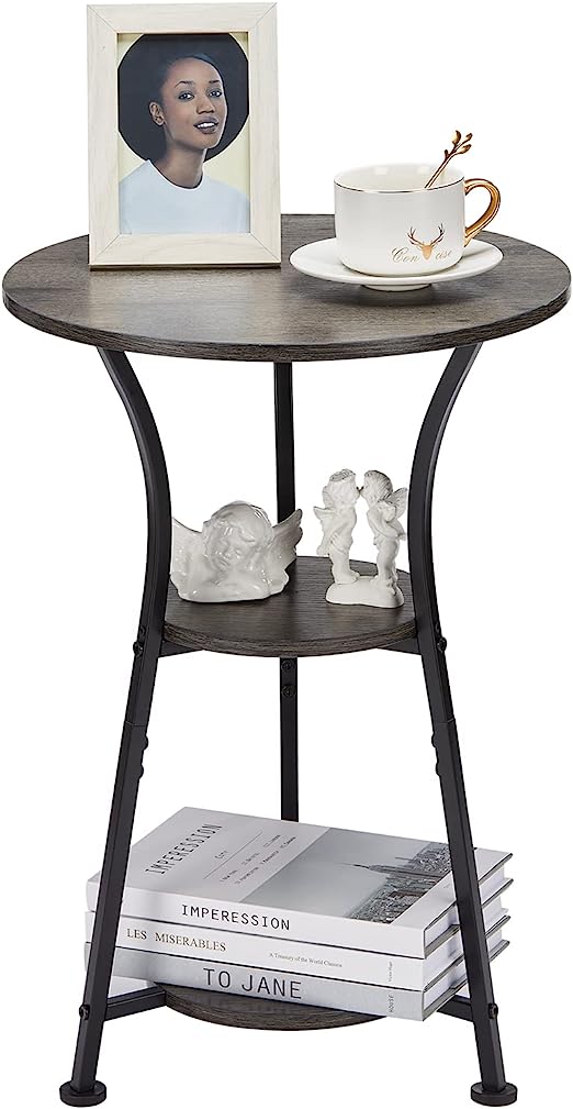 Small Round End Table for Narrow and Small Space, 3-Tier Round Accent Couch Beside Table