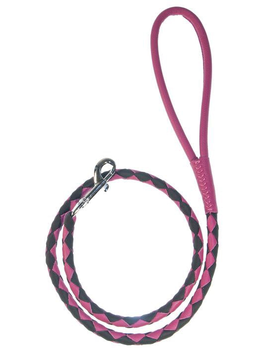 Dogline Leather Braided Lead 3/8” X 48” long, Pink & Black