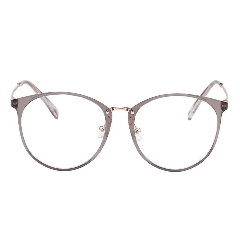 Infinity oversized vintage-inspired prescription eyeglasses, available in blue light blocking lenses and in readers with magnification, from EyeCandys. Pictured is the Coffee (brown) color.