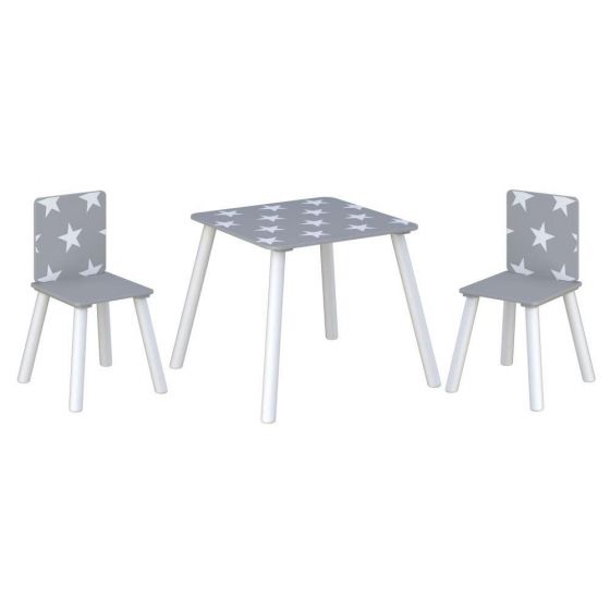 Kids Wooden Table and Chairs Set | Shooting Stars | White & Grey
