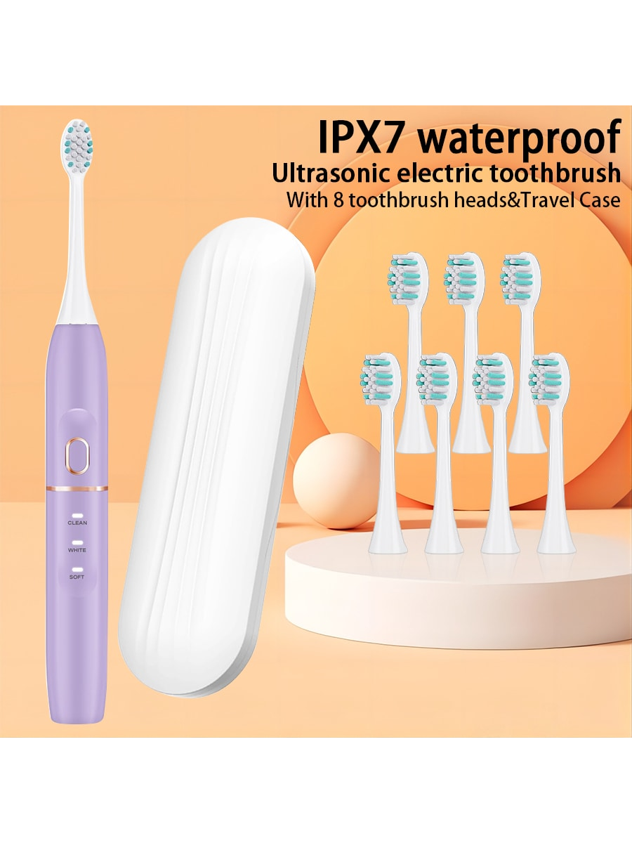 Electric Toothbrush Set, Comes With 8 Brush Heads & Travel Case, 4 Modes With 2 Minutes Built In Smart Timer, One Charge For 60 Days, 42000 VPM Motor