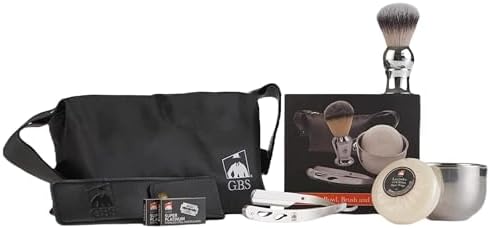 G.B.S Men's Professional Barber Wet Shaving Set- Interchangeable Shaving Razor + Bristle Brush + Bowl + Blades + Natural Shave Soap + Doppler Bag Christmas Gift Stocking Stuffers for Men