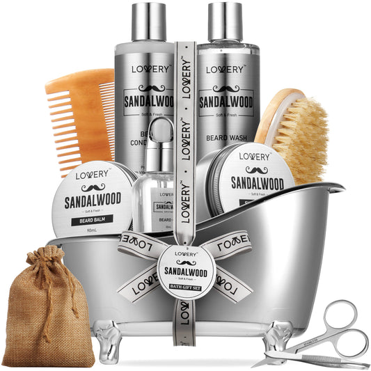 Luxe Sandalwood Beard Grooming Kit - 11Pc Men's Pampering Body Care