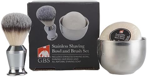 G.B.S Men's Wet Shaving Set - Chrome Synthetic Shaving Brush, Stainless Shaving Bowl with Natural Shaving Soap