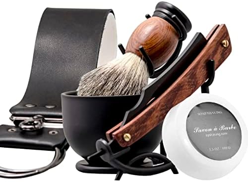 Grandslam Shaving Straight Razor Kit, Steel Cutthroat Straight Razor With Leather Strop, Shaving Brush, Stainless Steel Shaving Bowl and Stand, Shaving Soap, Gift for Men