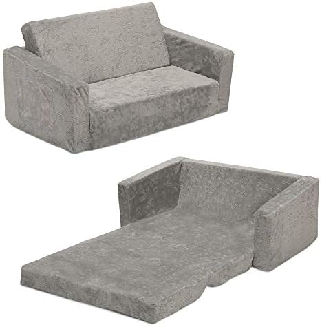Delta Children Serta Perfect Extra Wide Convertible Sofa to Lounger, Comfy 2-in-1 Flip Open Couch/Sleeper for Kids, Grey