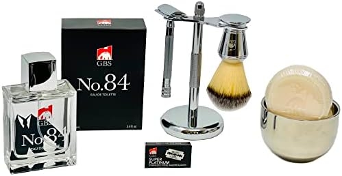 G.B.S Premium Shaving Kit, Long Handle Safety Razor, Cologne, Shaving Brush, Chrome Shave Bowl, Shaving Soap Shaving Razor and Brush Stand and Blades