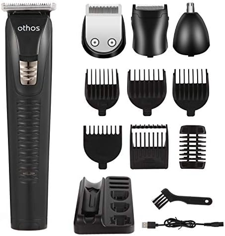 othos Multi-Functional Electric Grooming Hair Clipper Beard Trimmers Shaver Kit for Men Shaver Mustache Hair Face Nose Body Ear Trimmers Set USB Charging Rechargeable Lithium Battery Cordless Stand