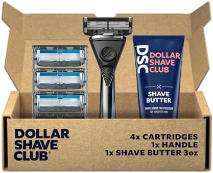 Dollar Shave Club | Heavy Metal Shave Kit with Shave Butter | Heavy-Duty Razor Handle, 6 Blade Razor Blade Refills and Shave Butter 3 oz. | Shaving Set with Handle, Razors for Men & Women