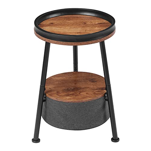 3 Legs Round End Table, 2 Tier Round Side Table with Storage Basket