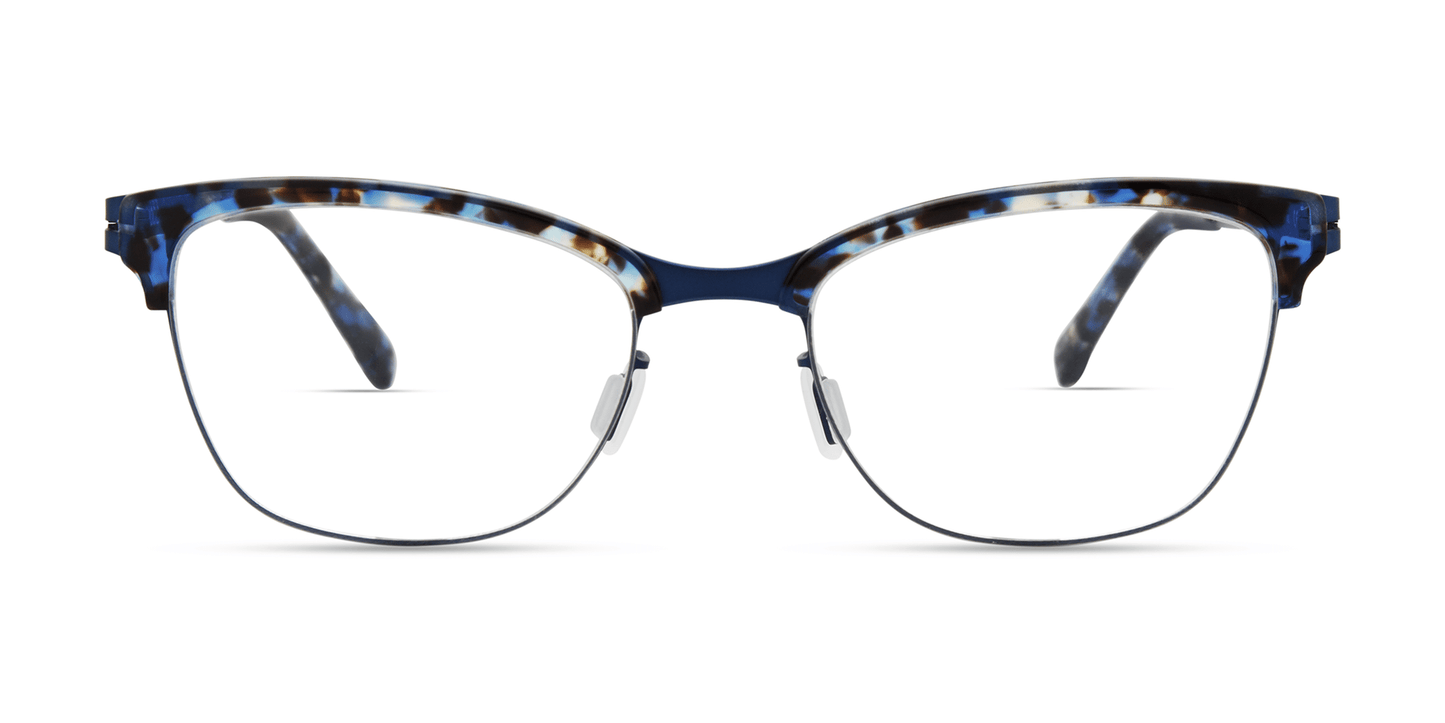 modo 4515 prescription optical eyewear glasses made in japan titanium acetate plastic lightweight durable strong flexible comfortable modern contemporary casual clean sleek thin semi rimless half rim blue tortoise front