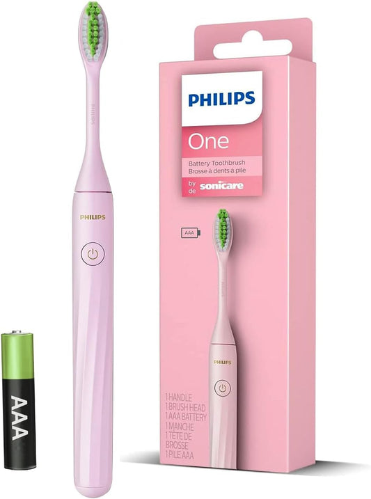 Philips One Electric Toothbrush HY1100/56 (Light Pink) + AAA Battery, Micro Vibrations, Soft bristles That Gently Polish and whiten Teeth