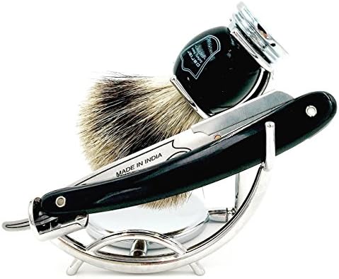 Parker's SRB Replaceable Blade Straight Edge Barber Razor Shave Set - Includes Parker's 100% Pure Badger Brush, Low Profile Chrome Shave Stand, Parker SRB Shavette Razor and 100 Razor Blades