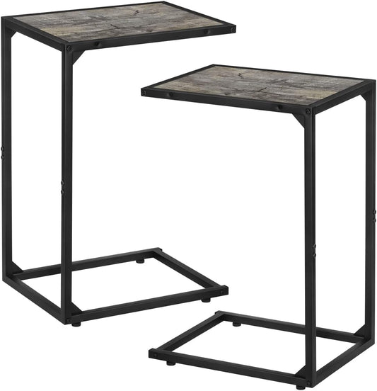 C Shaped End Table Set of 2, Snack Side Table, C Tables for Couch, Couch Tables That Slide Under