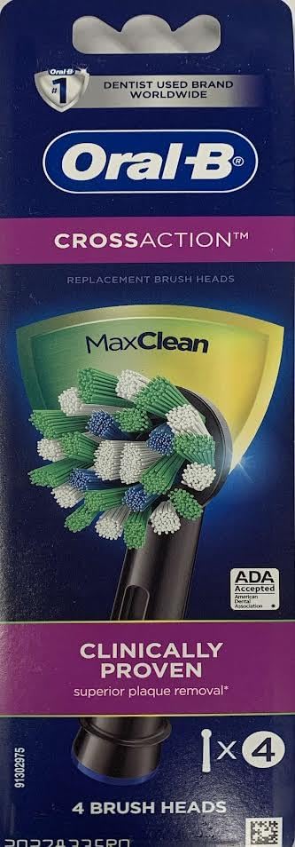 Cross Action Electric Toothbrush Replacement Brush Heads Refill 4 Count Black