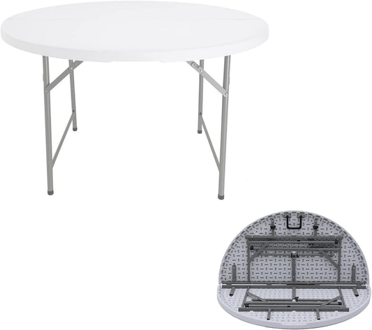 TL-48Y 4ft Round Folding Table Plastic Fold in Half w/Handle Heavy Duty Portable - $55