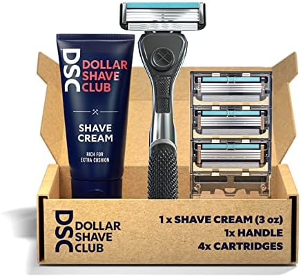Dollar Shave Club, Diamond Grip Club Razor Handle, 4 Blade Club Razor Cartridges, Shave Cream With Aloe And Coconut Oil, Easy To Grip Handle, Shaving Kit, Value Bundle, 6 Piece Set