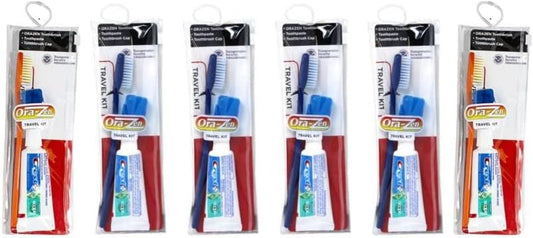 Ora-Zen Toothbrush Travel Kit with Toothbrush Cap and Toothpaste, Soft Bristles (Pack of 6)