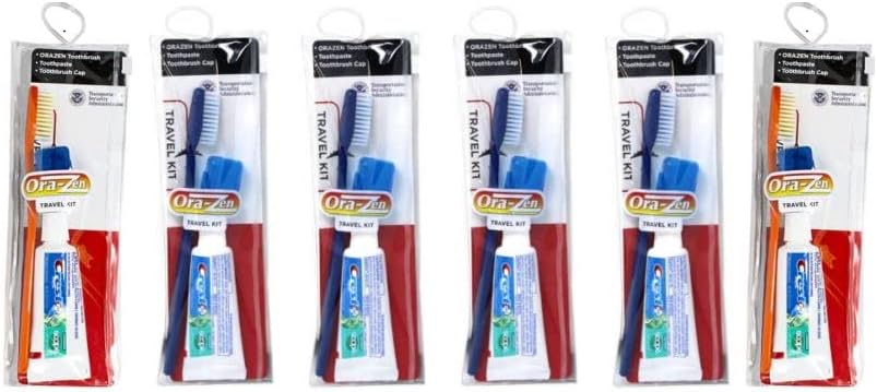 Ora-Zen Toothbrush Travel Kit with Toothbrush Cap and Toothpaste, Soft Bristles (Pack of 6)