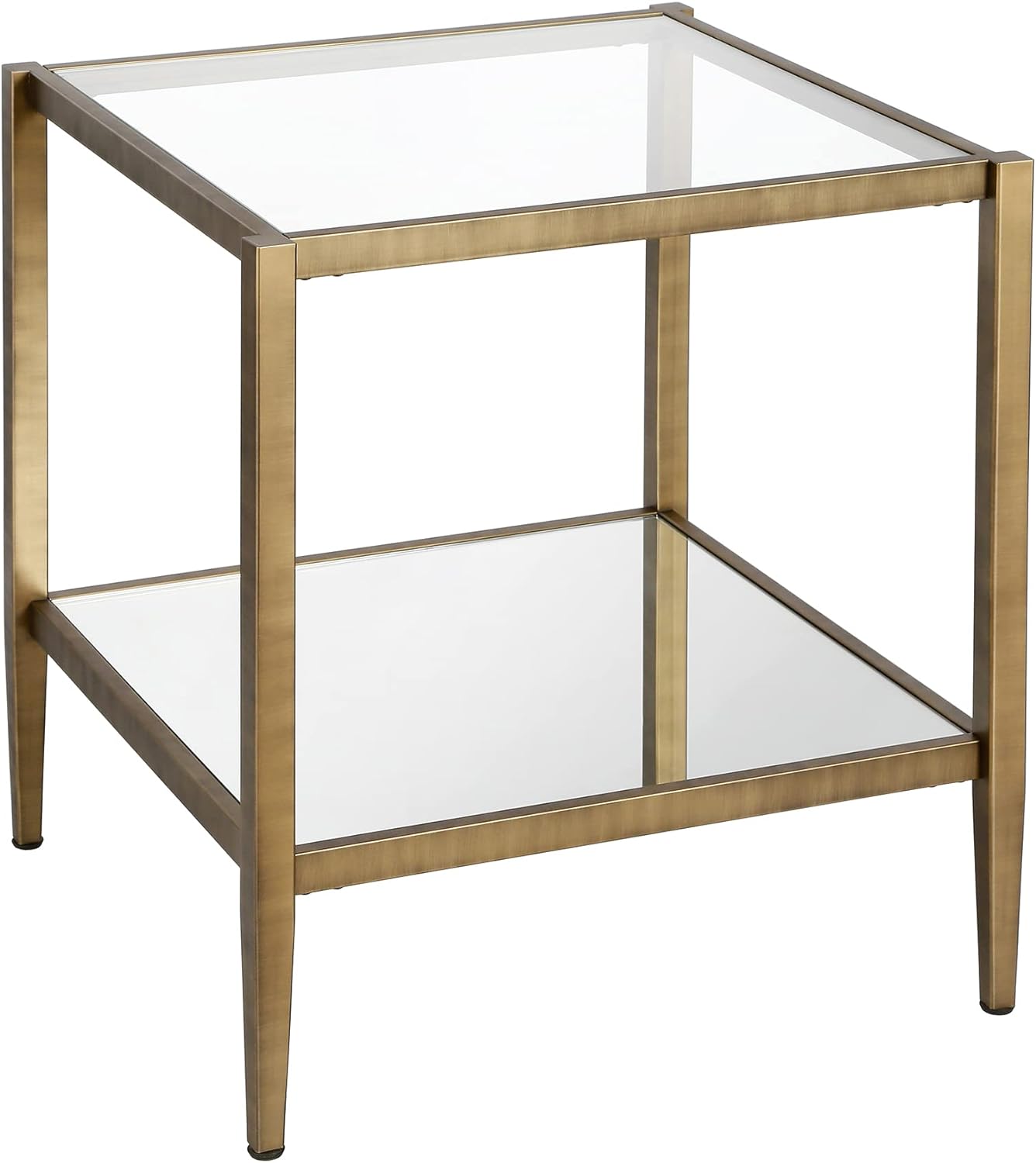 Henn&Hart 20" Wide Square Side Table with Mirror Shelf in Brass - $60