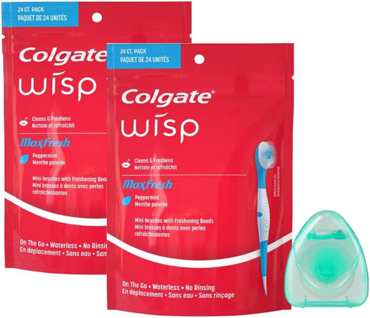 PURE HOMEMAKER Colgate Wisps - Disposable toothbrushes with Toothpaste with Battery. Each Pack has 24 and one Pack of Dental Floss (2pack)