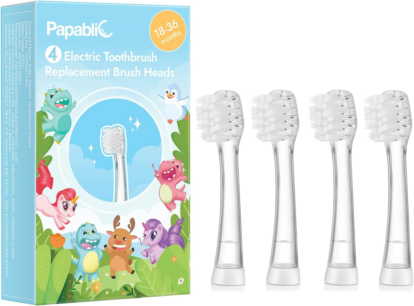 Papablic Replacement Toothbrush Heads - 4 Count | Compatible with Papablic BabyHandy & Toddler Sonic Electric Toothbrushes (18-36 Months)