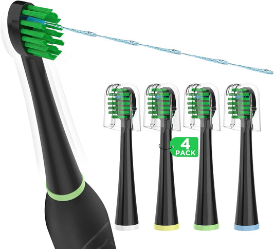 Replacement Toothbrush Heads for Water Pik Sonic Fusion (SF-01 / SF-02 / SF-03 / SF-04), Compact, with Covers, 4 Count, Black