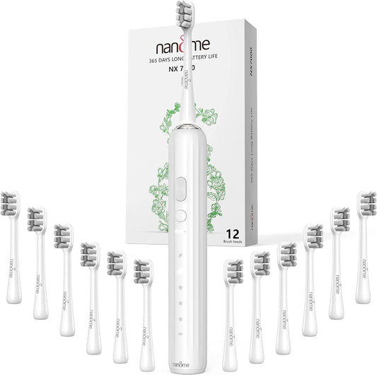 Nandme Sonic Electric Toothbrush for Adults, High Power Rechargeable Toothbrushes with 12 Dupont Brush Heads, 365 Days Lifetime, 5 Modes IPX7 Waterproof Electronic Toothbrush for Sensitive Teeth/Gum