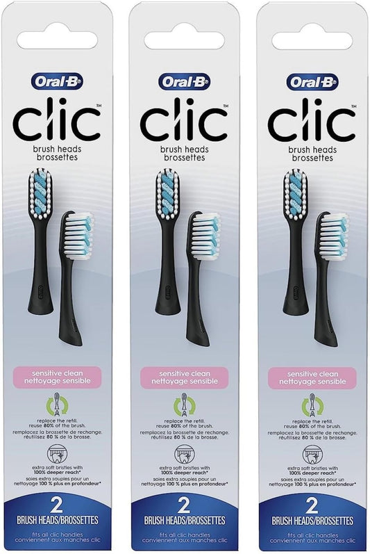 Oral-B Clic Toothbrush Sensitive Clean Replacement Brush Heads, Black, 2 Count (Pack of 3)