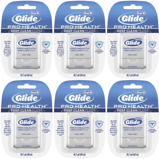 Oral-B Glide Pro-Health Dental Floss, Deep Clean, Cool Mint Flavor, 40 m (Pack of 6)