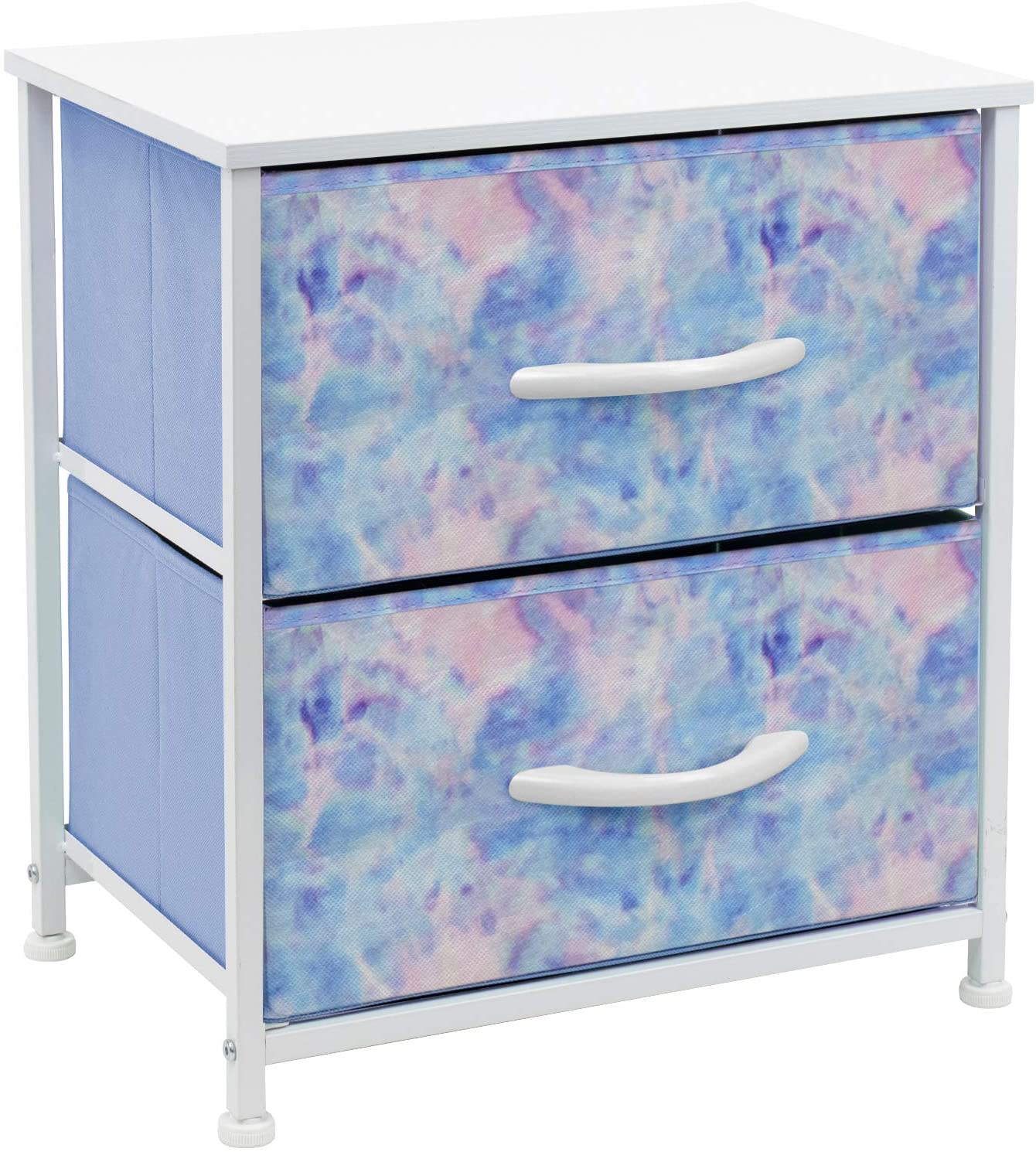 Nightstand Bedside Furniture Easy Pull Fabric Bins (2-Drawer, Pastel Pink)