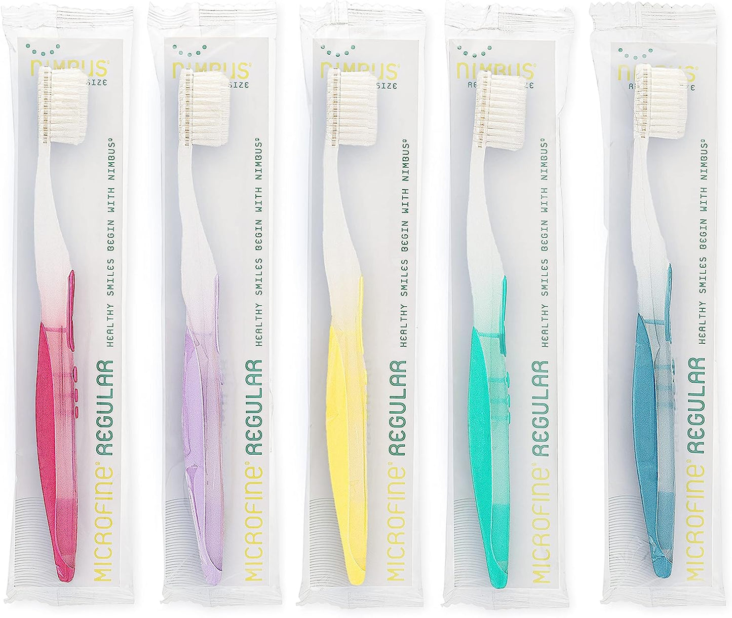 Nimbus Extra Soft Toothbrushes (Regular Size Head), Periodontist Design Tapered Bristles for Sensitive Teeth & Receding Gums (5 Pack, Colors May Vary)