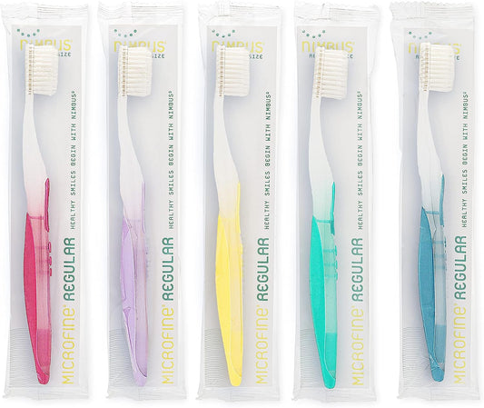 Nimbus Extra Soft Toothbrushes (Regular Size Head), Periodontist Design Tapered Bristles for Sensitive Teeth & Receding Gums (5 Pack, Colors May Vary)