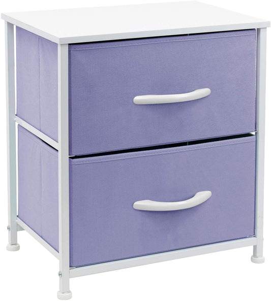 Nightstand Bedside Furniture Easy Pull Fabric Bins (2-Drawer, Pastel Pink)