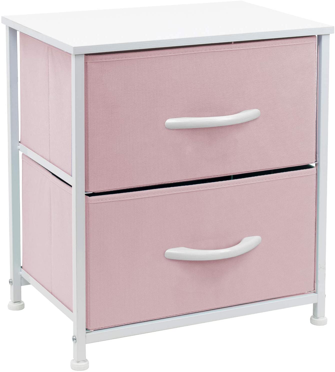 Nightstand Bedside Furniture Easy Pull Fabric Bins (2-Drawer, Pastel Pink)
