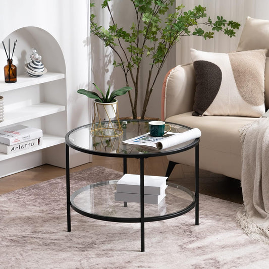 VINGLI 25.6" Round Black Coffee Tables for Living Room - $55