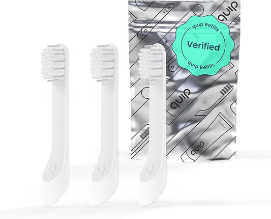 quip Verified Toothbrush Replacement Heads 3 Pack - Kids or Adults - Small Brush Head Refills for quip Electric Toothbrushes - Soft Bristles, Compact & Flexible - Last 3 Months Each