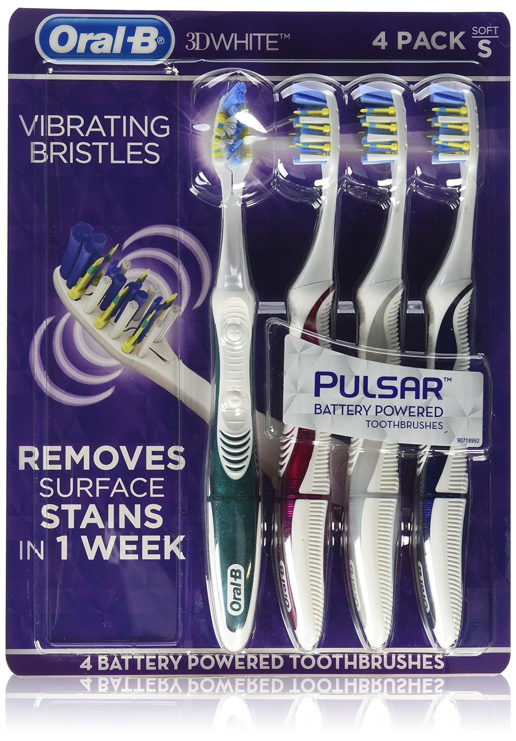 Oral B 3D White Luxe 4 Pack Pulsar Battery Powered Toothbrushes