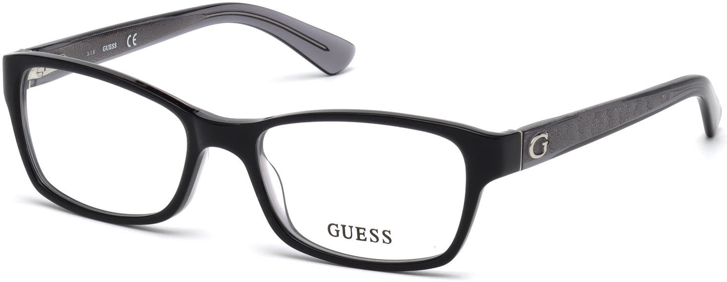 guess 2591 prescription optical eyewear glasses female ladies women plastic acetate basic classic bold traditional rectangular shape easy to wear 001 black